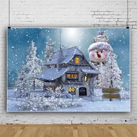 laeacco winter snowman merry christmas backdrop for photography forest house snowflake scenic famliy photocall photo background