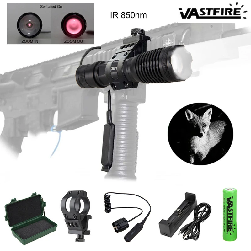 

5W 940nm IR LED Flashlight Hunting Tactical Zoomable Night Vision Torch Infrared Radiation Focus Lanterna Gun Mount 18650