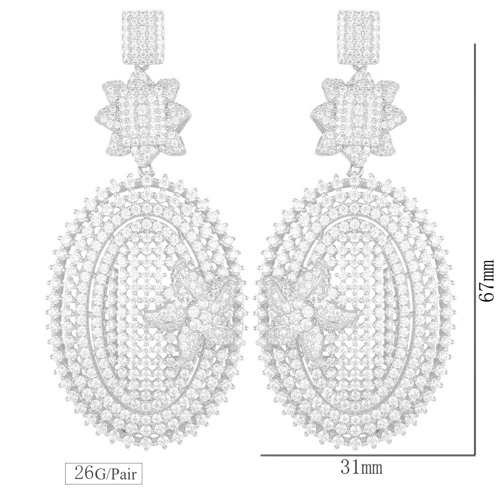 

Brand Luxury Oval Round Hollow Pendant Earrings For Bridal Wedding Engagement Jewelry Fashion Women Daily Accessories
