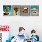 Картина на холсте, с воздушным шаром, звездным космосом, дирижабль стимпанк, плакат для мальчиков, для гостиной, декор для детской