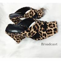 broadcast 2021 springsummer ladies new pu fashion sexy leopard print ladies high heel square toe slippers