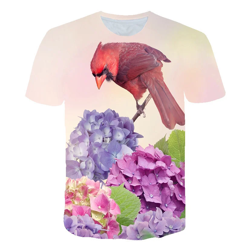 

purple Bird Printed T-shirt women T shirt Printing Round Neck Short Sleeve Men 3D Girls Clothes Bird t-shirt Kawaii Cartoon kids
