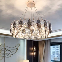 modern creative luxury leaf crystal chandelier golden lamp villa living room bedroom dining room chandelier
