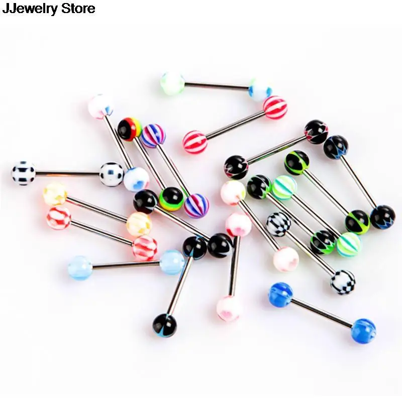 20/50/100PC Mix Style Barbell Bar Tongue Piercing Ring Fashion Stainless Steel Candy Colors Men Women Body Jewelry | Украшения и