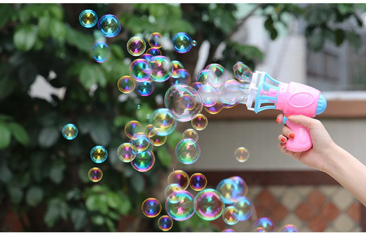 

Summer Funny Magic Bubble Blower Machine Electric Automatic Bubble Maker Gun with Mini Fan Kids Outdoor Toys Wedding Supplies