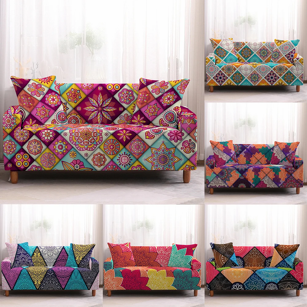 

Mandala Sofa Cover Polyester Elastic Stretch Slipcover For Living Room Sectional Armchair L Style Sofa 1/2/3/4Seater Couch Cover