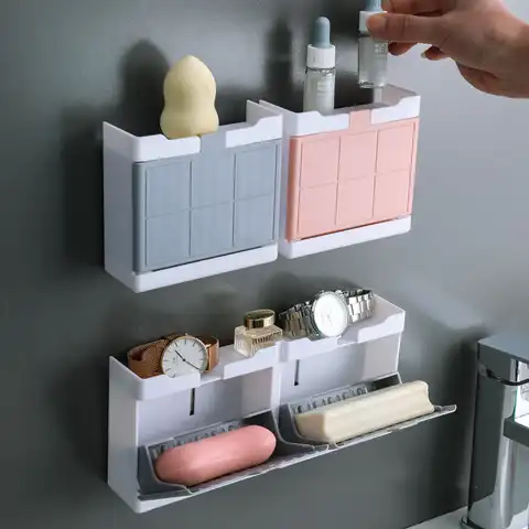 Креативная настенная подвесная двойная решетчатая Коробка для мыла без пробивания отверстий многофункциональная полка для хранения мыла ...