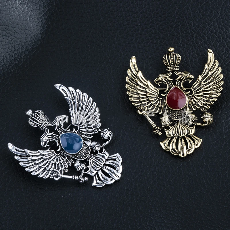 Vintage Russian National Emblem Shape Brooches Antique Gold Color Rhinestone Brooch Women Men Souvenir Gifts Lapel Pins