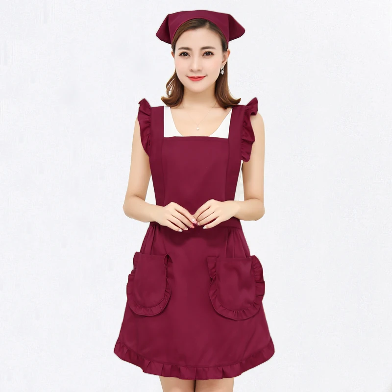 

Cotton Ruffle Lady Women Home Coffee Cooking Florist Aprons Dress Restaurant Bar Sexy Maid Apron Long With Pocket Black Pink