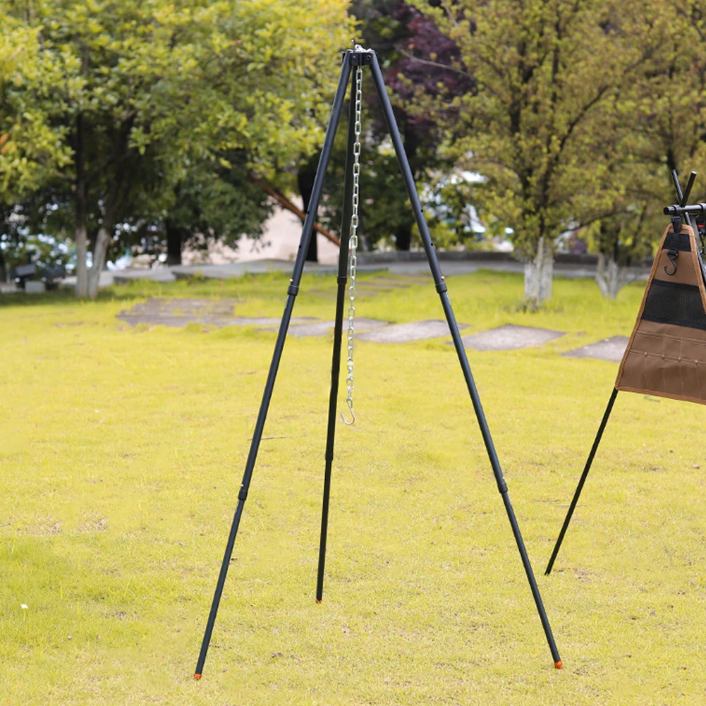 

Portable Campfire Tripod Cooking Pot with Hanging Chain Triangle Support Stand Set Cookware Camping Tools Accessories