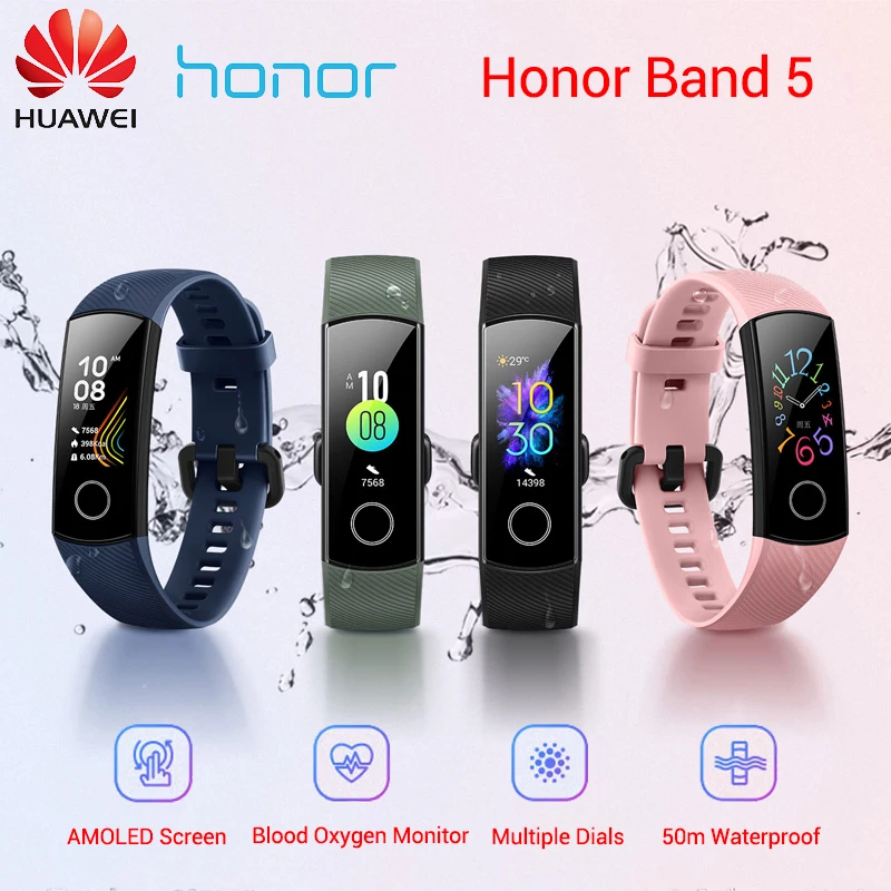 Оригинальный huawei Honor Band 5 оксиметр SPO2 умный спортивный браслет AMOLED экран 50 м