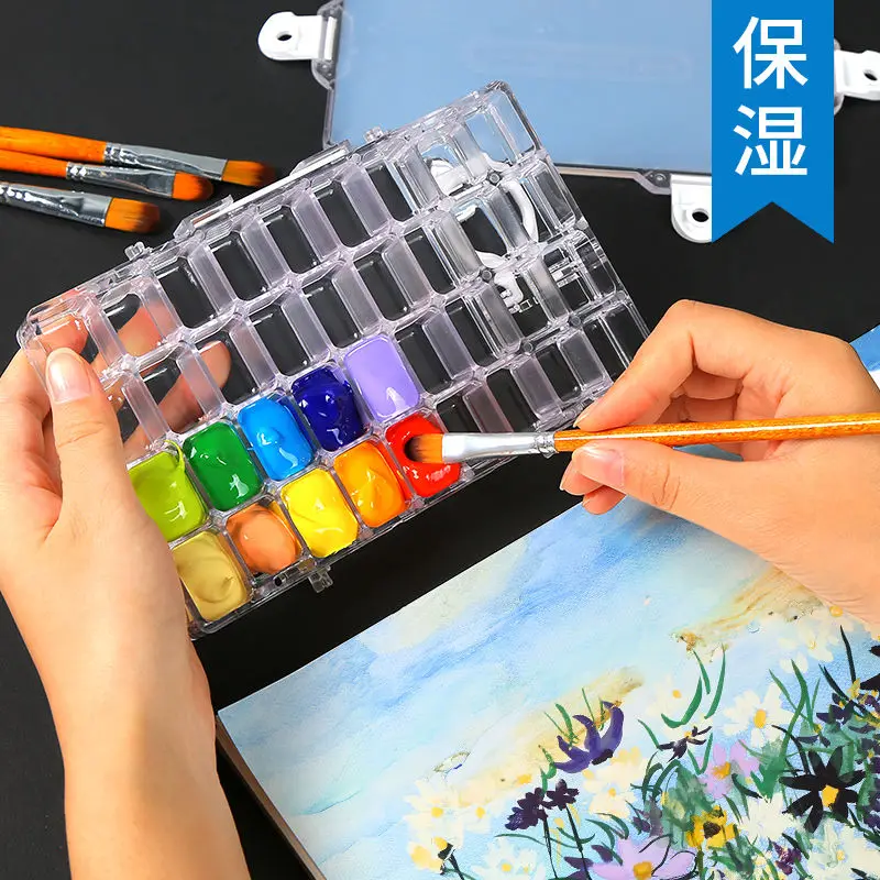 

36 grid watercolor Toning box watercolor humidifying box silicone pad sealing box color palette small grid gouache paint box