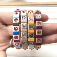 multicolor tile enamel bracelet zircon glass tila bead stretch bracelet for women boho jewelry metal pulseira gifts girl qc2703