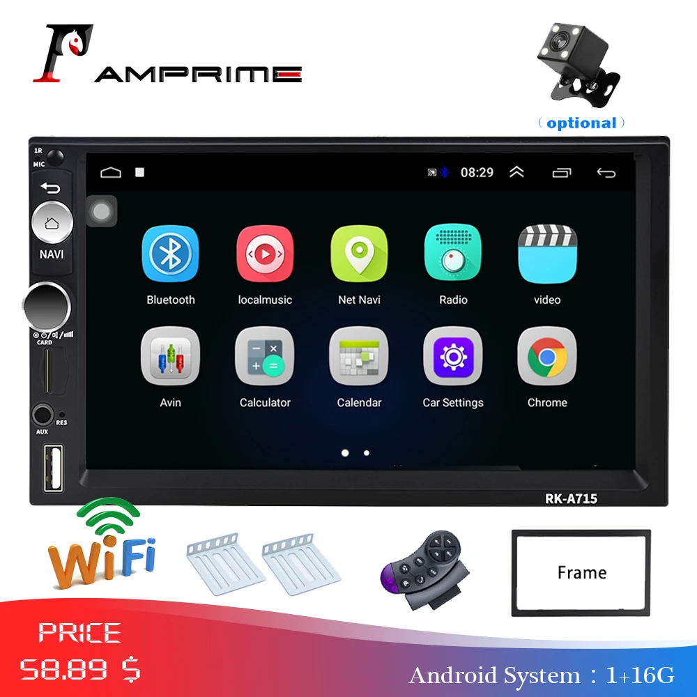 AMPrime 2din Авторадио Android автомобильный мультимедийный плеер 2 din универсальный gps