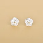 Женские серьги-гвоздики из серебра 925 пробы с цветком розы