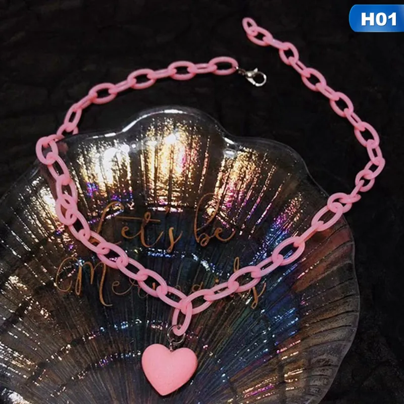 Акриловое ожерелье в стиле хип-хоп Харадзюку с подвеской виде сердца Чокеры
