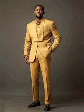 Designer Gold Wide Lapel Men Suits Costume Homme Wedding Groom Tuxedo Terno Masculino Prom Men Blazer 2 Pieces Suits Set (2)