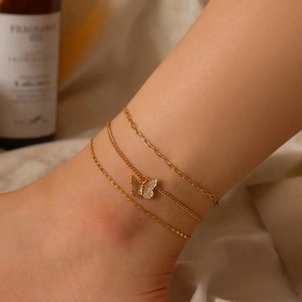 

Charm Crystal butterfly Anklets for Women Casual Gold Chain Ankle Bracelet Jewelry Bling anklet Barefoot Sandals Accessories
