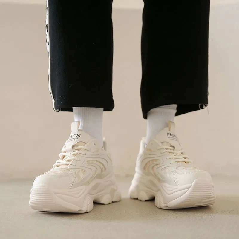 

Spring Women's Shoes Korean Round Head Lace Up Thick Bottom Increased Leisure Sports Comfortable Versatile Sports Shoes