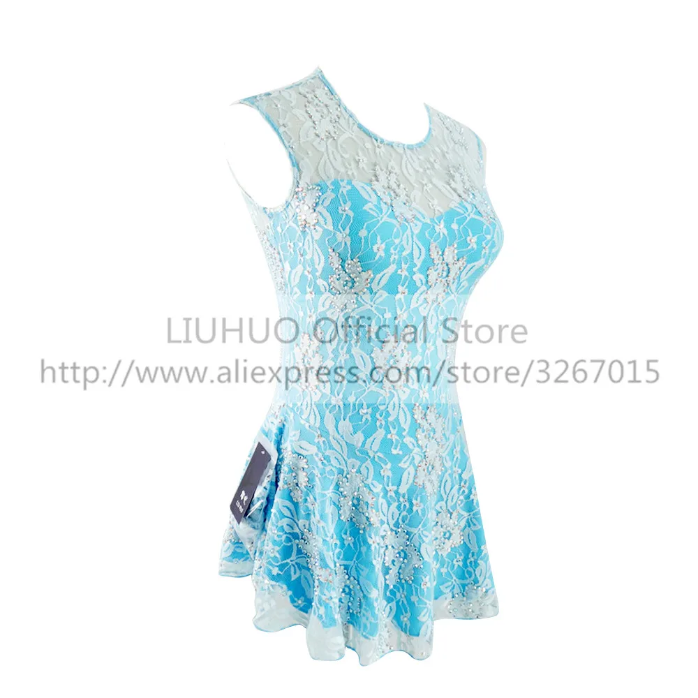 Платье для фигурного катания женское светло голубое и белое кружевное