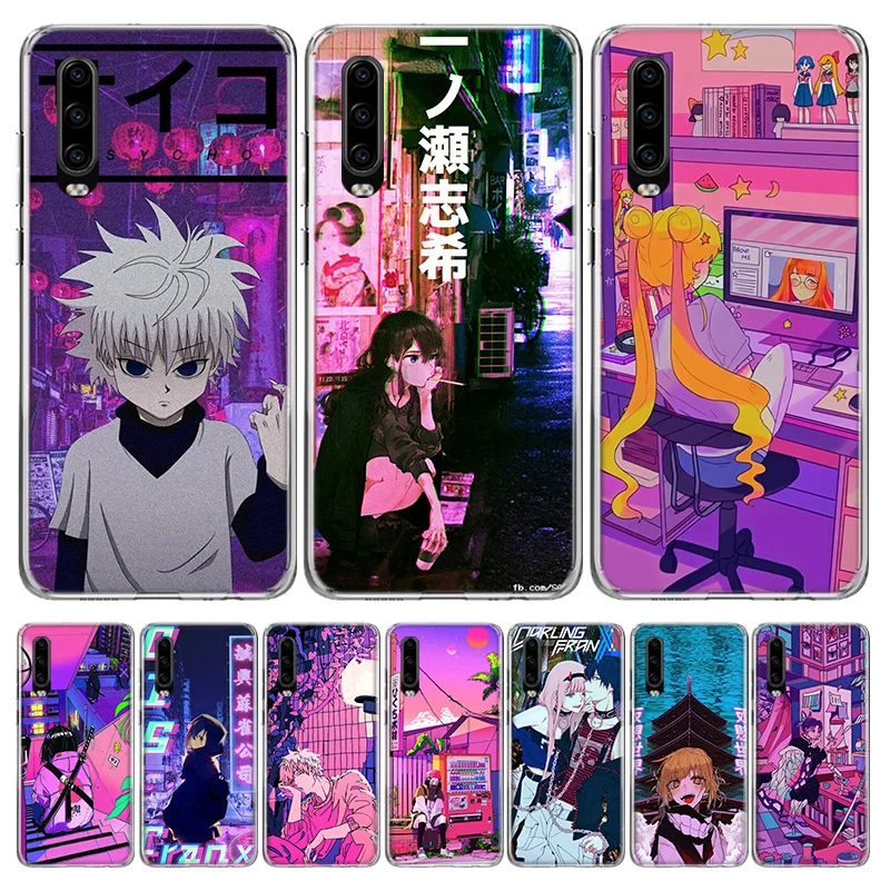 

Anime Vaporwave Glitch Hot Cover Phone Case For Huawei P30 Lite P20 P40 P50 Mate 40 30 20 10 Pro Luxury Clear Print Shell Coque