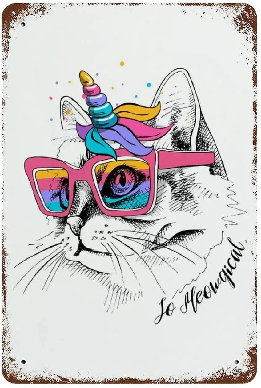 

Metal Wall Art American Independence Day Signs Cute Cat Unicorn Meowy Tin Metal Sign Poster Metal Poster Decoration for Home