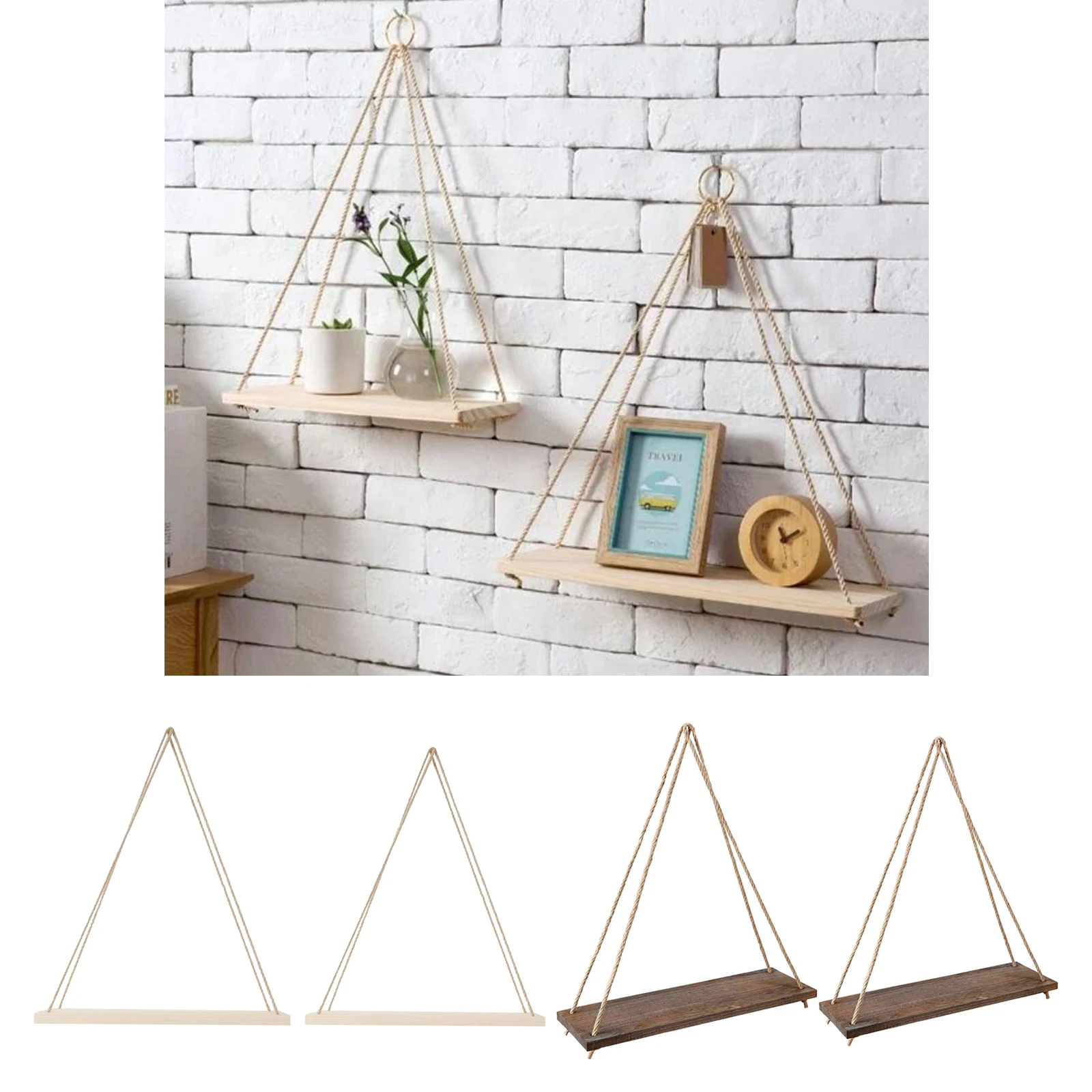 

Rustic Wooden Floating Shelves with String Hanging Shelves for Living Room Wall Kitchen with Rope