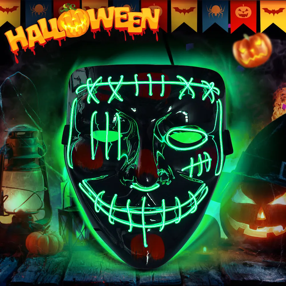Хэллоуин СВЕТОДИОДНЫЙ маска Glow ужас рейв светильник до для фестиваля Косплэй