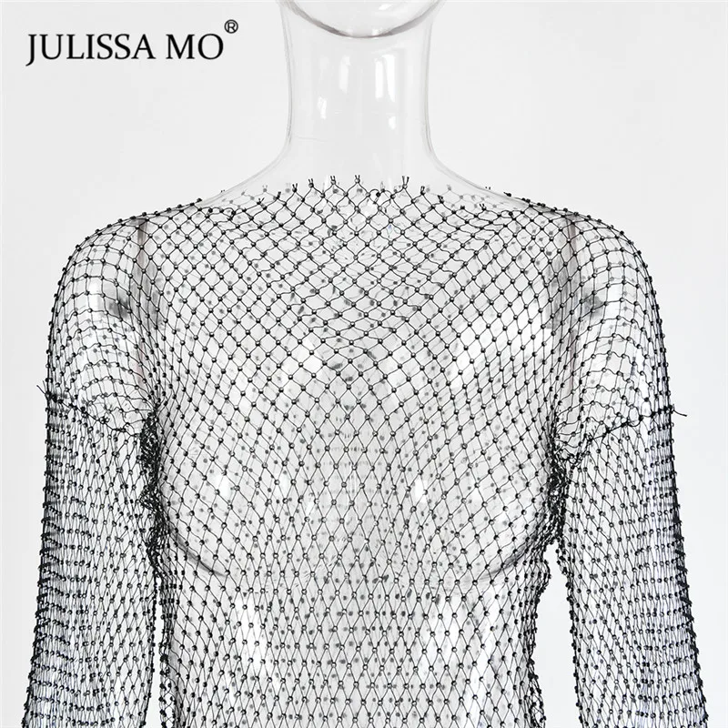Julissa mo бриллиантовое ажурное длинное летнее платье, сексуальное Сетчатое платье с разрезом, Женское кристально прозрачное пляжное платье, платья для вечеринок