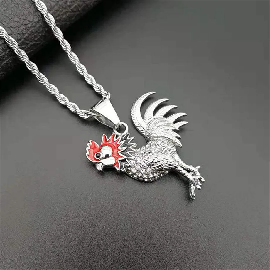 

Collier Necklace Gold Color Stainless Steel Gallic Rooster Pendant Necklaces For Men/Women Iced Out Bling French Jewelry Gift