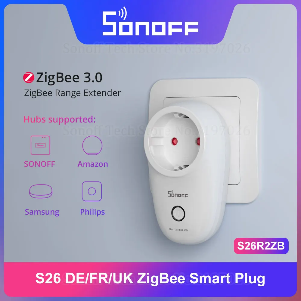 Умная вилка SONOFF S26 R2 ZigBee хаб стандарта Великобритании/DE/FR 16 А с поддержкой