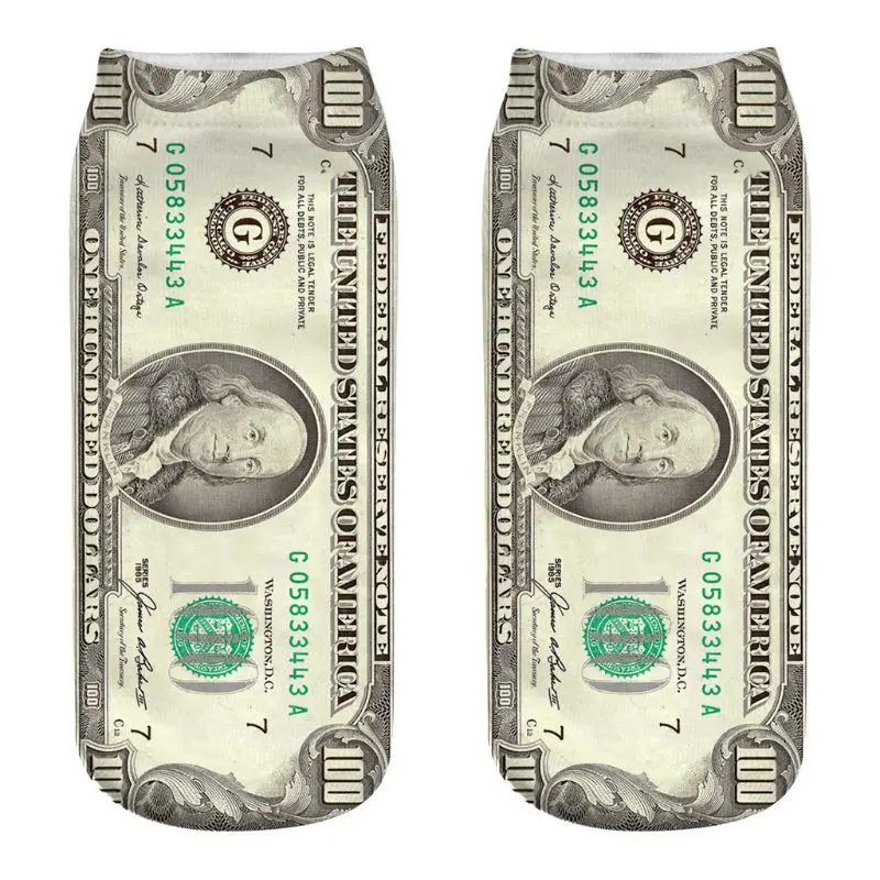 Unisex Couples Funny 3D Dollars Money Digital Printing Low Cut Short Boat Socks Rib Trim Summer Sport Casual Hosiery 5 Styles | Женская