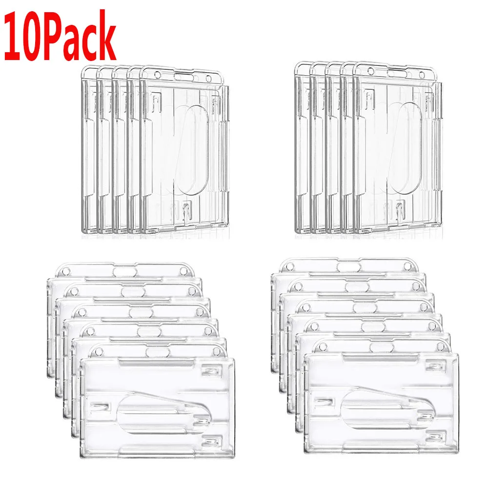 10Pcs Heavy Duty ID Badge Holder Hard Plastic Horizontal & Vertical Clear Holder with Thumb Slots 2-3 ID Card Holder Card Cover