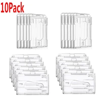 10pcs heavy duty id badge holder hard plastic horizontal vertical clear holder with thumb slots 2 3 id card holder card cover