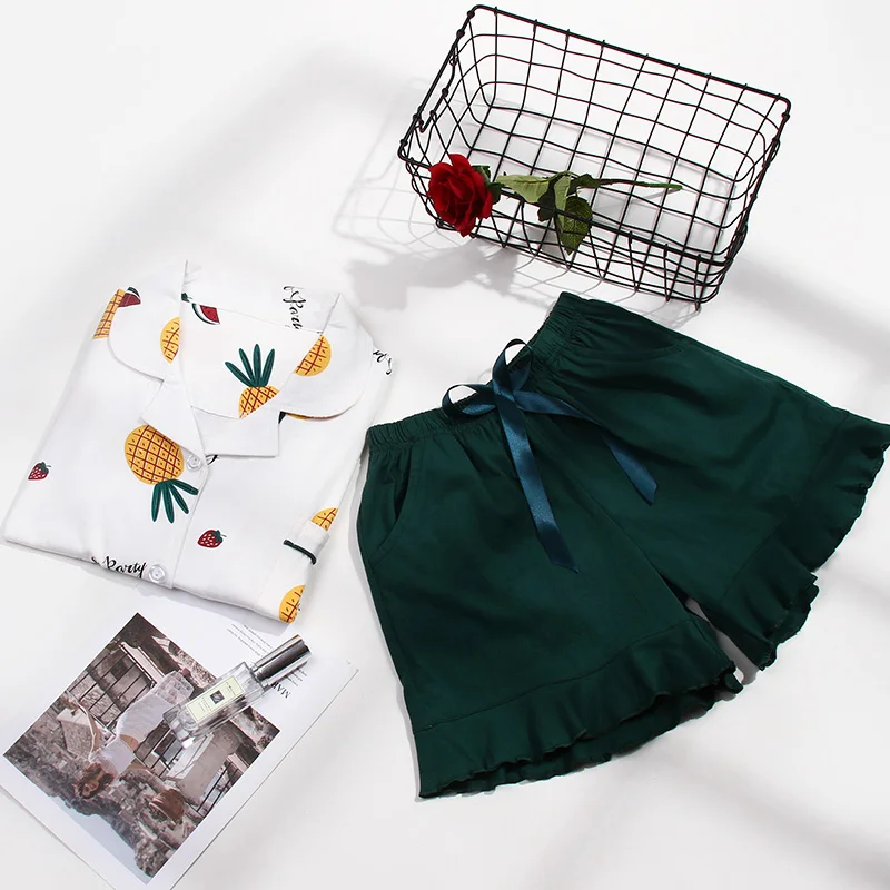 Ladies Cotton Pajamas Set 2020 Lounge Sleepwear Pijamas for Women Summer Nightgown Home Clothes 100% Cotton Short Sleeve Pyjamas