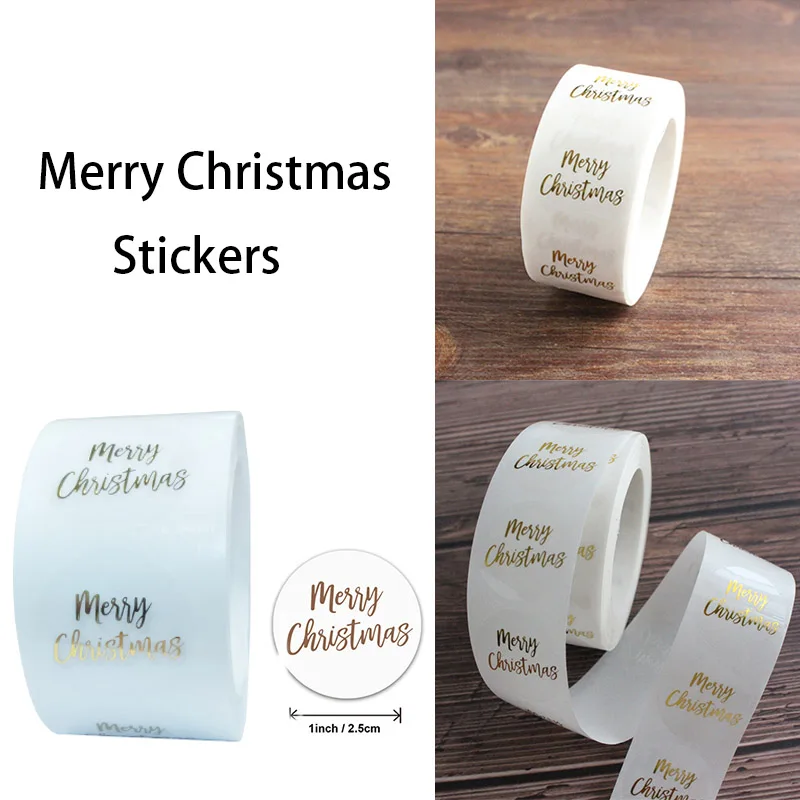 

500pcs/roll Round Clear Merry Christmas Stickers Thank You Card Box Package Label Sealing Stickers Wedding Stationery Sticker