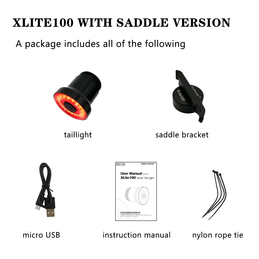 Enfitnix XLITE100 велосипедный фонарь задний фонарь для велосипеда автоматический запуск/стоп-сигнал обнаружения тормоза IPx6 Водонепроницаемый светодиодный Аккумуляторный габаритные огни для велосипеда - Цвет: Saddle version