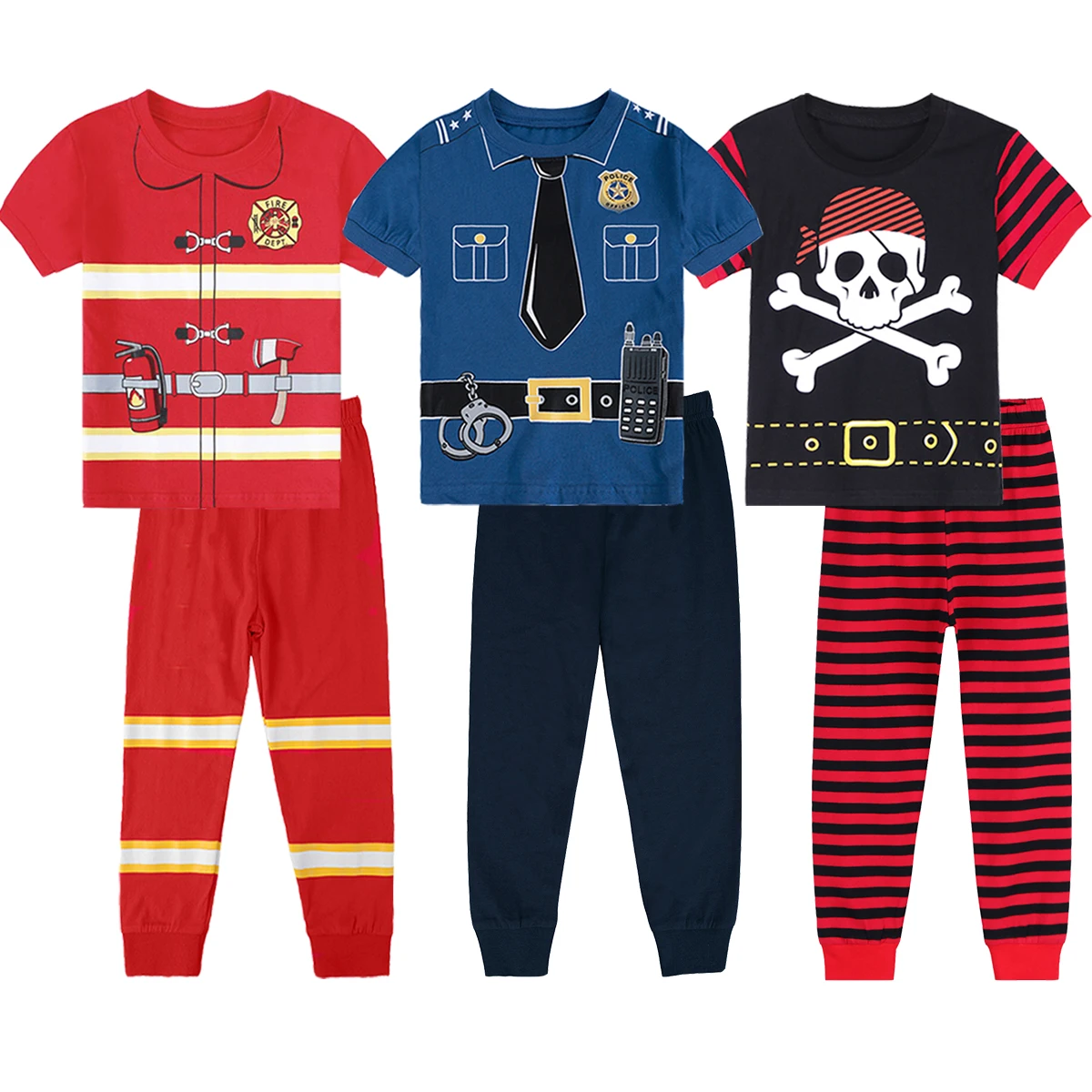 

Kids Boys Pajamas Set Children Dinosaur Pirate Police Sleepwear Toddler Fireman Cartoon Short + Pants Nightwear 2-10Y