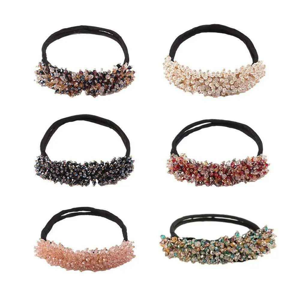 

2021 Women Fashion Elegant Hair Bun Maker Rhinestone Glass Beads Magic Hair Curler Girl Hair Accessories Fashion Headwear