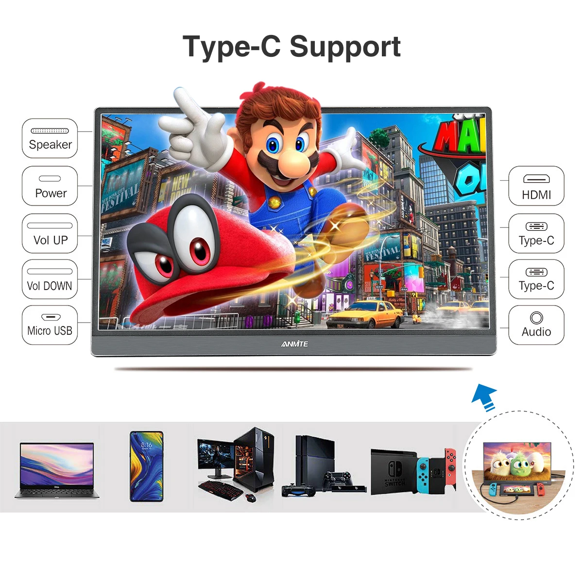 Online Neue 15,6 Zoll 4K Tragbare Computer Monitor PC TYPE-C HDMI PS4 Xbo X360 1080P IPS FHD LED USB-C Monitor Display Für Raspberry Pi