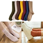 Полосатые хлопковые женские носки с двойными иглами, вязаные в рубчик однотонные носки, женские повседневные свободные носки в стиле Харадзюку