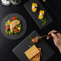 japanese rock board flat plates creativity solid color natural stone slab dinner plate cutlery hotel restaurant serving tray