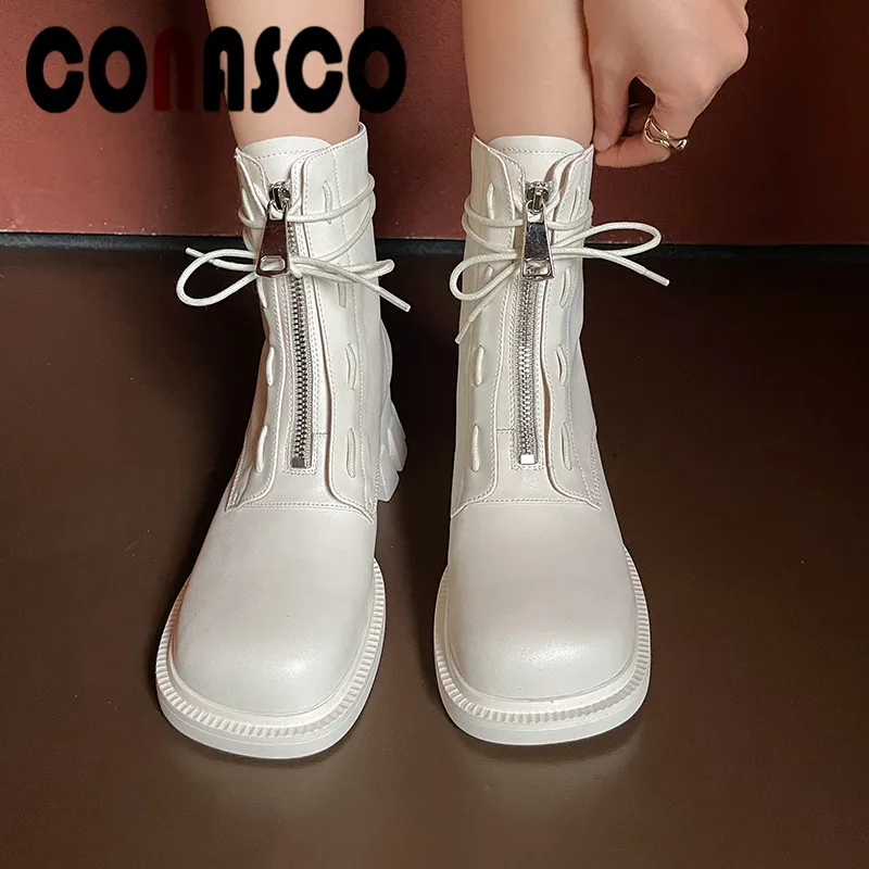 

Женские ботильоны из натуральной кожи, с круглым носком, на молнии спереди