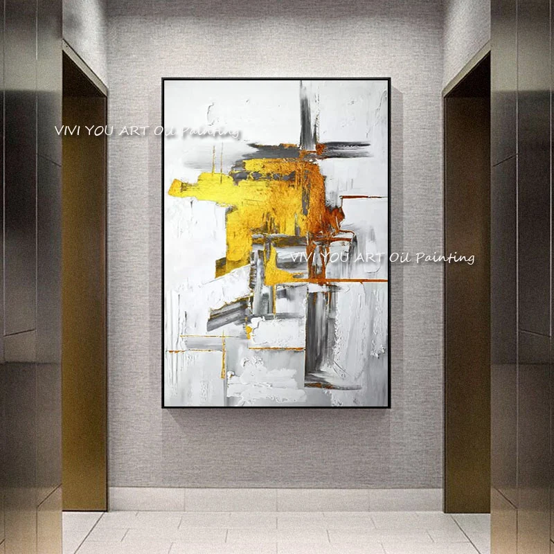 

The Special White Yellow Black Block Handpainted Abstrat Oil Painting On Canvas Home Decor Wall Art Picture For Living Room