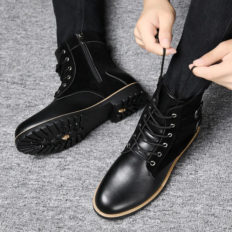 Мужские кожаные ботинки со шнуровкой коричневые ботильоны Повседневная модная