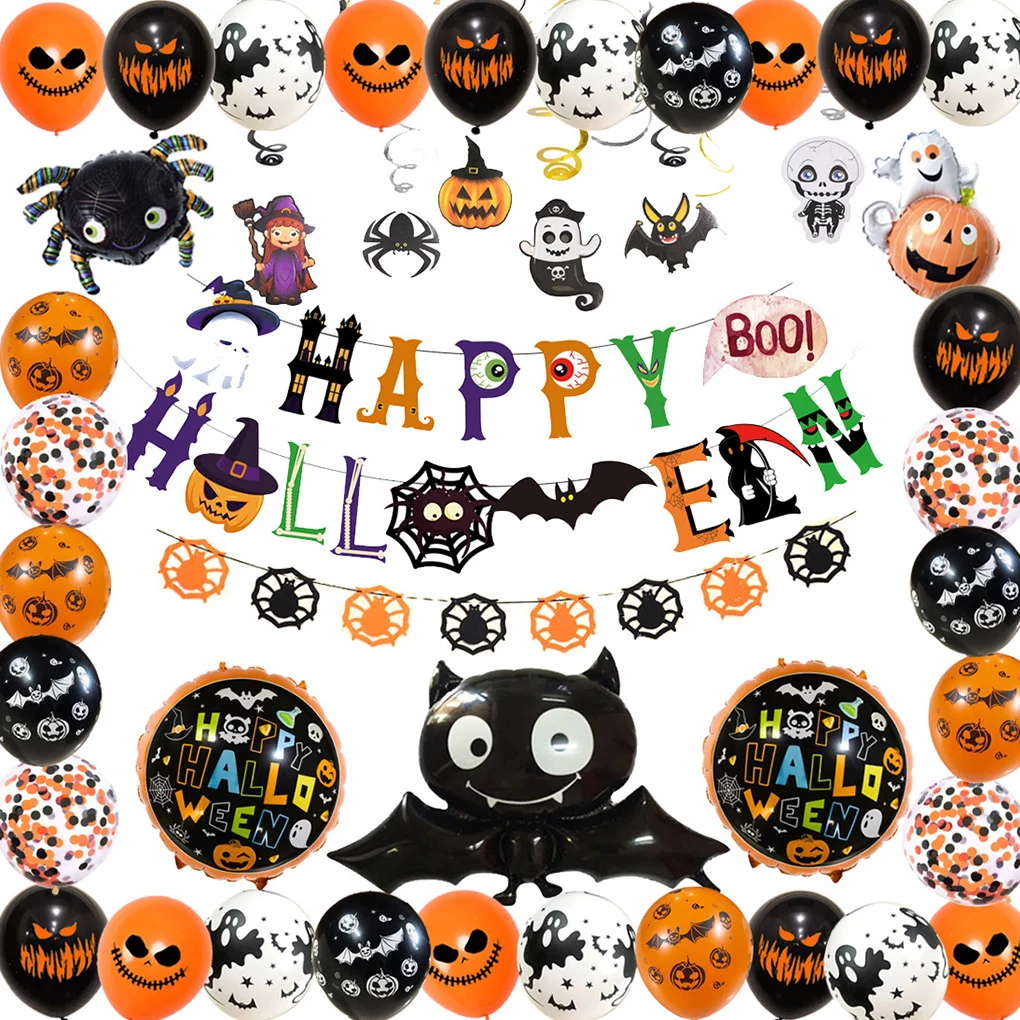 Guirnalda de globos para decoraci&oacute;n de Halloween, pegatina de murci&eacute;lago 3D, telara&ntilde;a, globos para fiesta de Halloween, suministros decorativos para interiores y el hogar, triangulaci&oacute;n de env&iacute;os-2