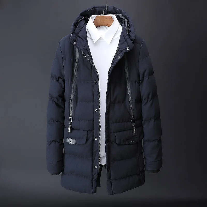 

Mens Parkas Autumn Winter Men's Fashion Long Wadded-jacket Coat Men Casual Hooded Thickened Washed Warm Outerwear Male Clothes
