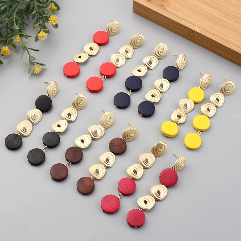 

2020 Wooden Earrings Fashion Jewelry Drop Earrings For Women Long Earrings Female Small Boho Girl Pendientes Wholesale Funny CC