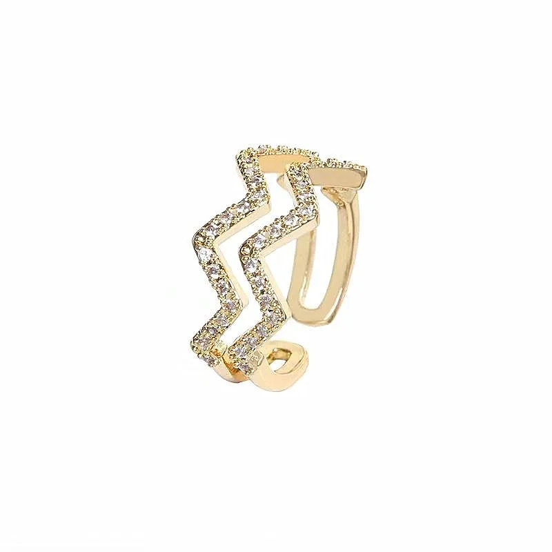 

TIMEONLY Stataement Double Layering Wave Shape Ring Bling Bling CZ Zircon Hollow Rings Delicate Jewellery for Women Laides