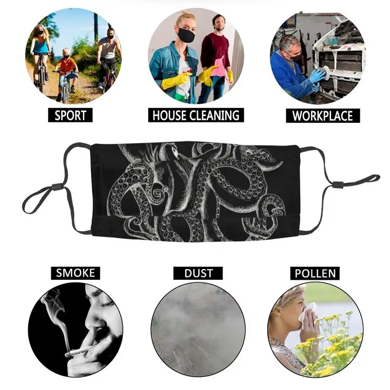 

Octopus White Line Mouth Face Mask Unisex Reusable Marine Life Mask Men Anti Haze Dustproof Protection Respirator Muffle